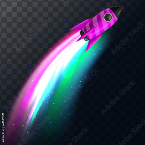 Vector illustration of realistic 3D rocket space ship launch isolated on transparent