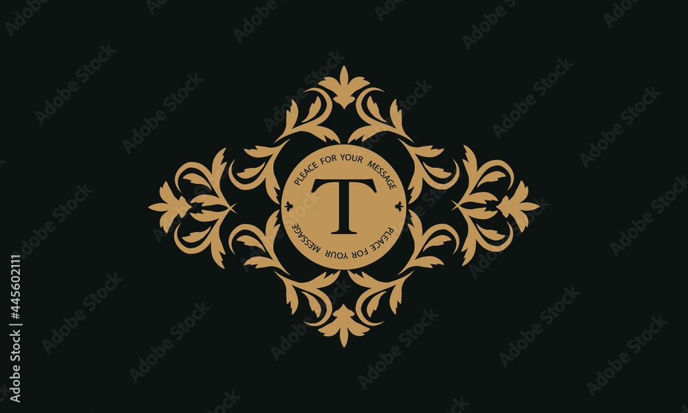 Elegant floral logo design template for one or two letters such as letter T. Calligraphic exquisite ornament. Business sign, monogram identity for restaurant, boutique, hotel, heraldic, jewelry.