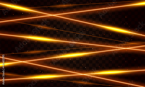 Yellow laser beam light effect on black background
