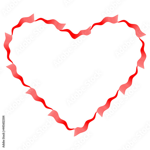 Red heart contour on fire. Decorative vector illustration. Copy space Isolated on white background