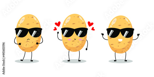Vector illustration of potato character with various cute expression, funny, lovely potato isolated on white background, simple minimal style, vegetable for mascot collection, emoticon, kawaii