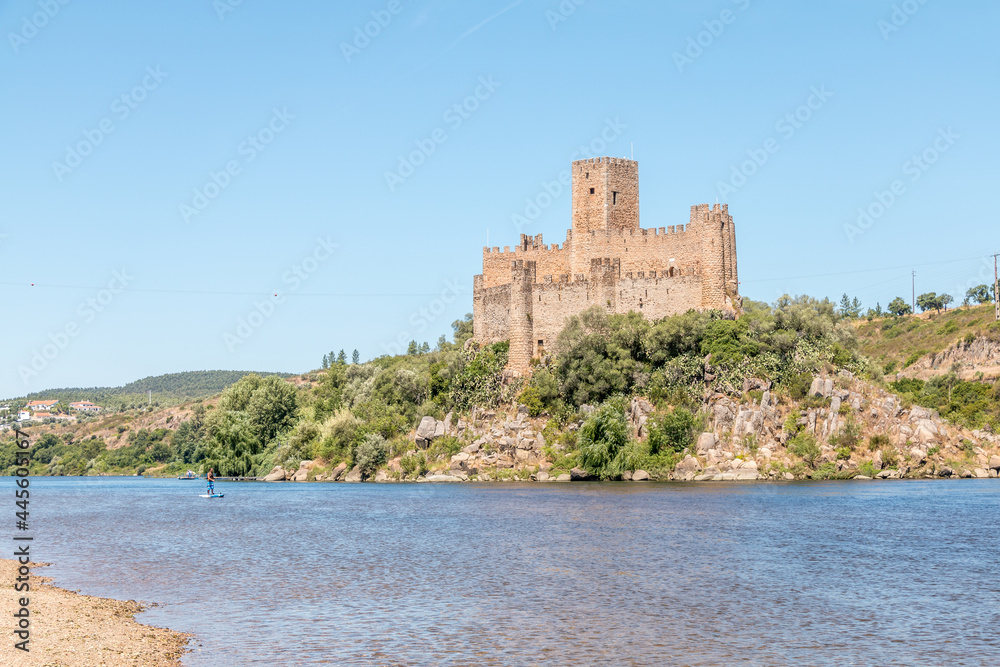 Canoeing in the Tagus river, Portugal with the almourol castle in the background