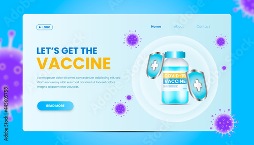Vaccine landing page design with 3d illustration.