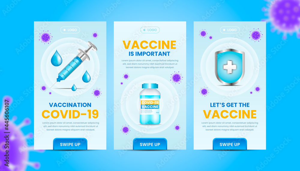 Vaccine instagram stories pack with 3d illustration