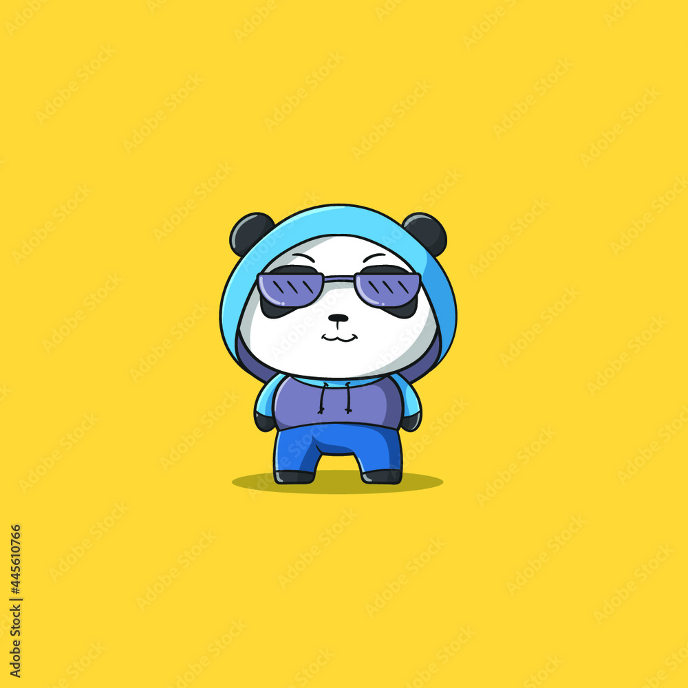 panda illustration logo vector using glasses with smile