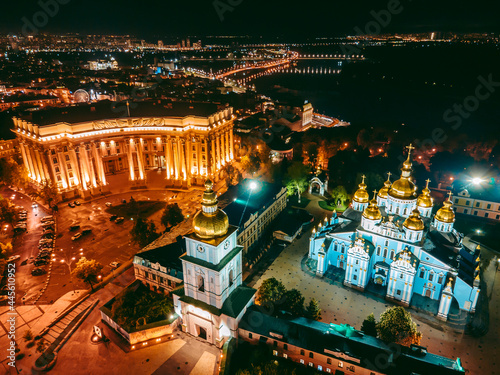 Aerial view from a drone St. Michael's Golden-Domed Monastery in Kyiv