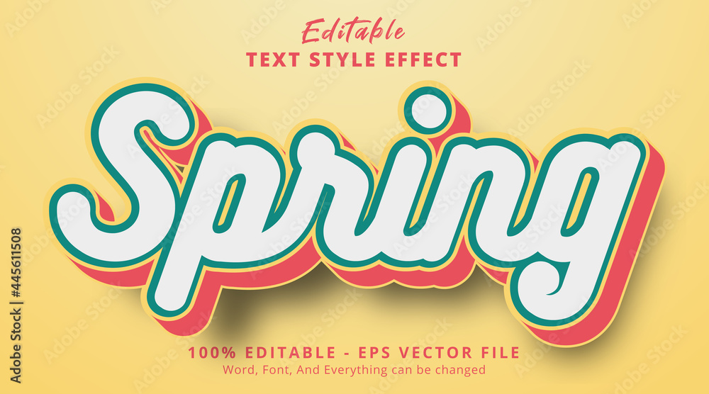 Editable text effect, Spring text on multicolor style effect