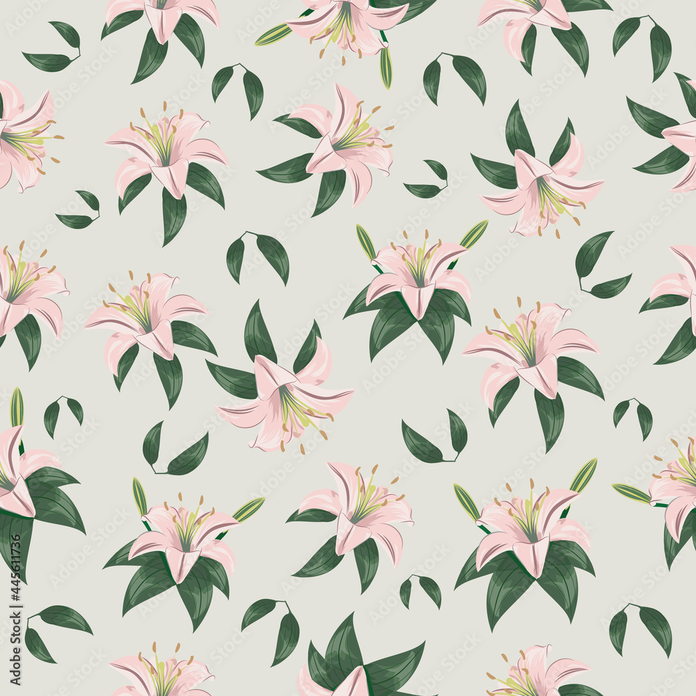 Fototapeta premium Seamless background from bright light lilies. Vector illustration