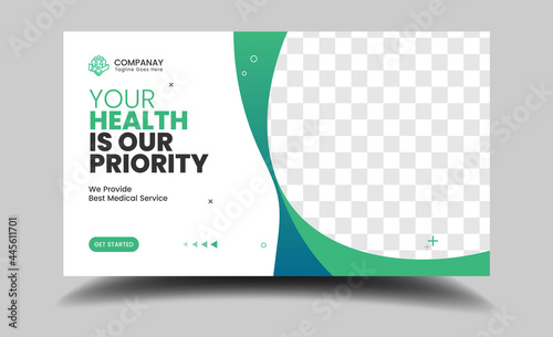 Medical healthcare web banner template and video thumbnail. Editable promotion banner design. Dental hospital clinic social media layout