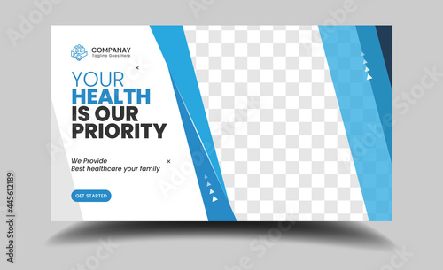 Medical healthcare web banner template and video thumbnail. Editable promotion banner design. Dental hospital clinic social media layout