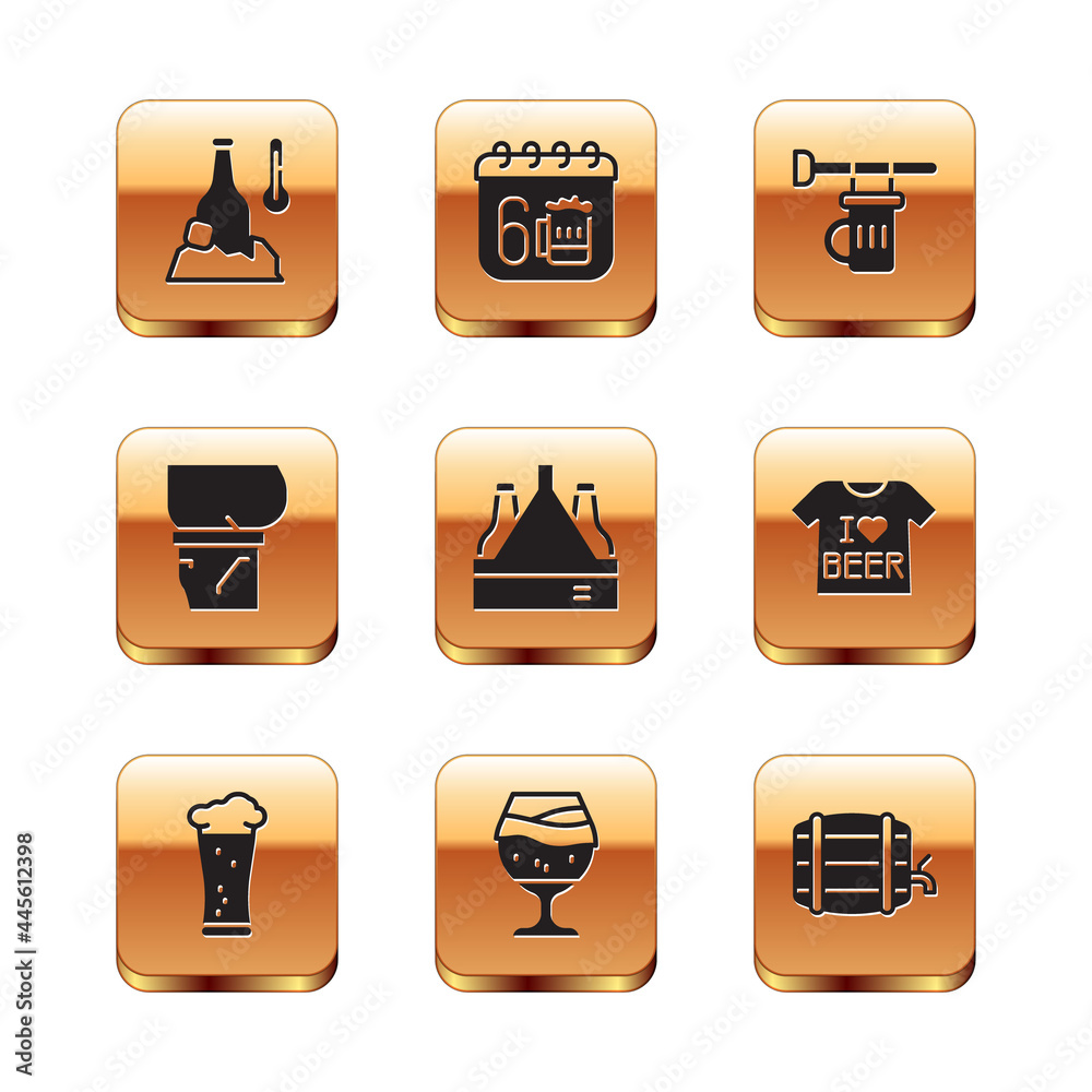Set Cold beer bottle, Glass of, Pack bottles, Beer belly, Signboard with glass, Wooden barrel on rack and Saint Patricks day calendar icon. Vector Set Cold beer bottle, Glass of, Pack bottles, Beer belly, Signboard with glass, Wooden barrel on rack and Saint Patricks day calendar icon. Vector