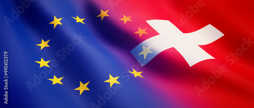Waving EU and Switzerland Flags photo