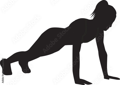 Lady doing push-ups symbol. Wellness directions venture by step.Push up exercise preparing exercise. Male lifting weights educator. Game sign. Sports image - Simple vector representation on white back