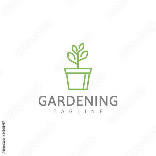 Gardening green logo  potted plant vector illustration