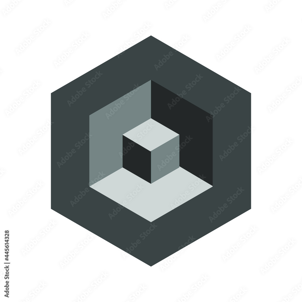 Fototapeta premium Modern abstract Isometric figure. Black and gray hexagon with cube. Vector isolated on white background.