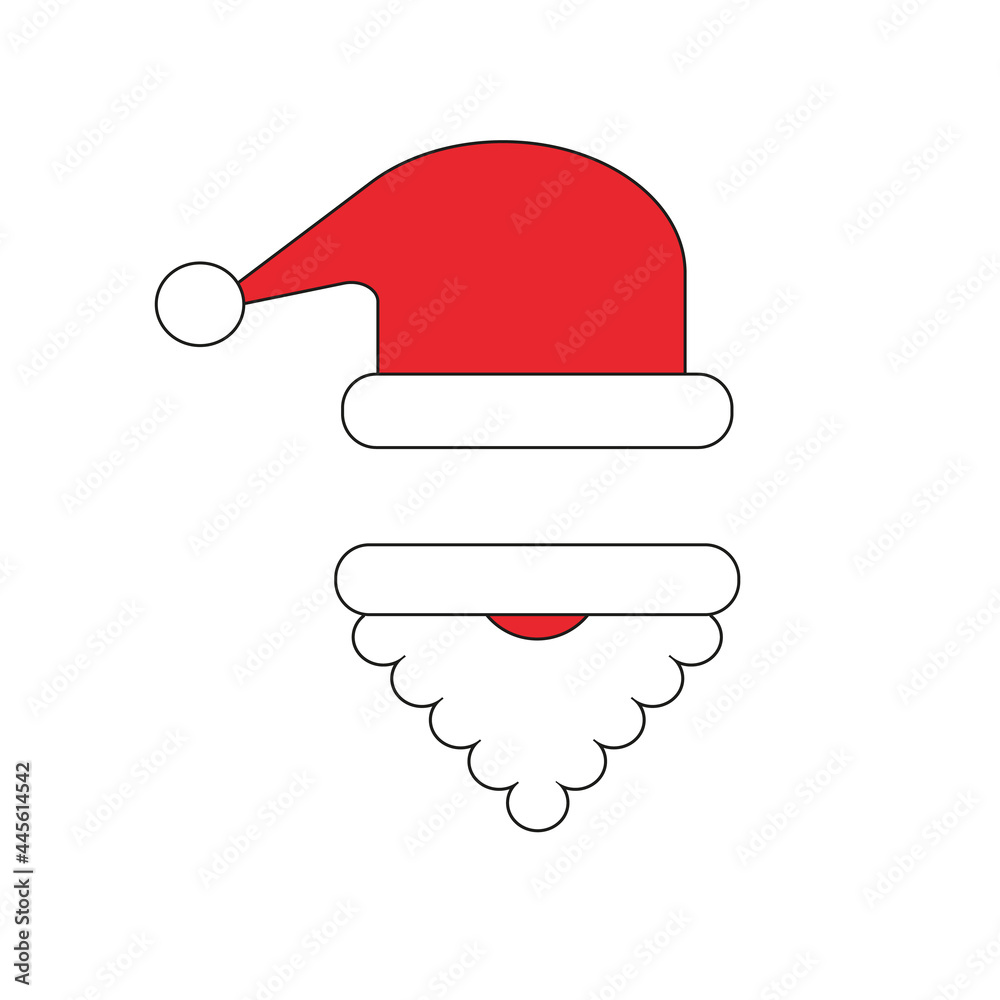 Santa's Christmas hat and beard. Accessories and elements for Christmas and New Year Santa's Christmas hat and beard. Accessories and elements for Christmas and New Year