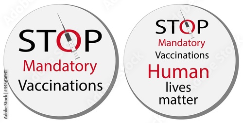 Say no to Covid vaccine protests round icon. Protest against coronavirus vaccination, Refusal of preventive immunization against coronavirus.