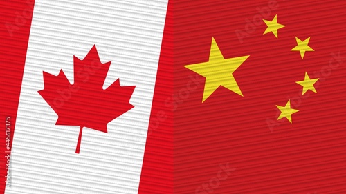 China and Canada Two Half Flags Together Fabric Texture Illustration © MotionCenter