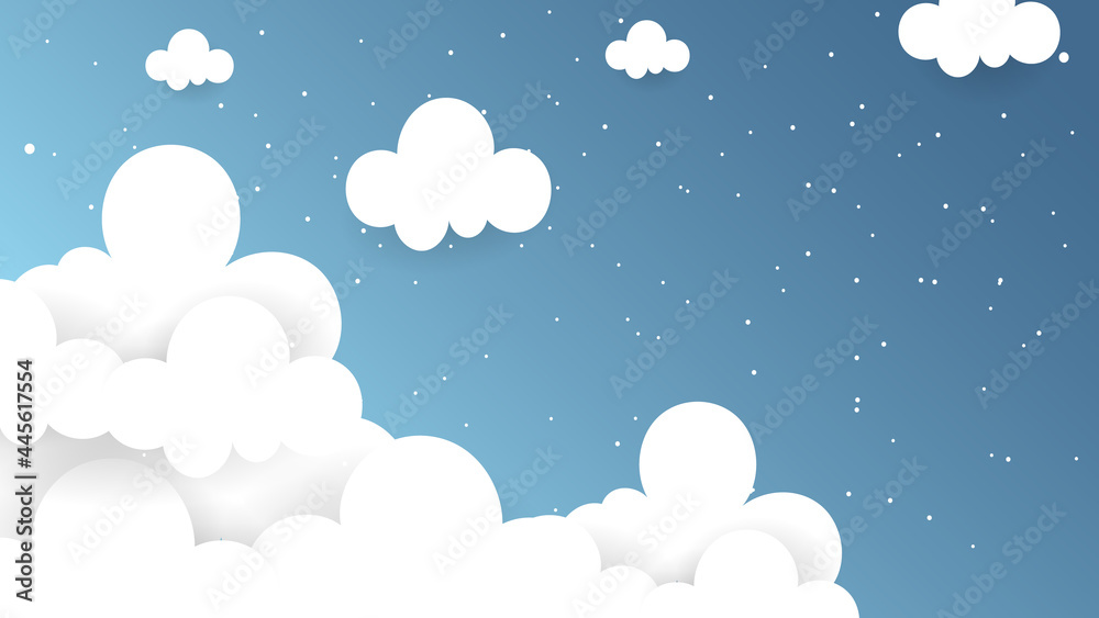 Cloud with snowflakes and White circle on blue sky at night background , Illustration Vector EPS 10