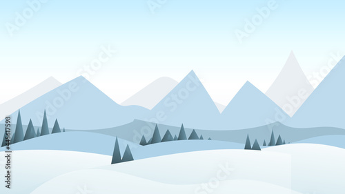Landscape Snowy background ,Snowdrifts. Snowfall Clear blue sky , wallpaper Winter season and mountains , illustration Vector EPS 10