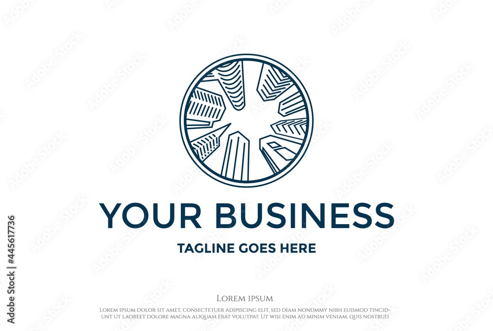 Modern Circular Skyline Real Estate Tower Apartment Building City Town Logo Design Vector