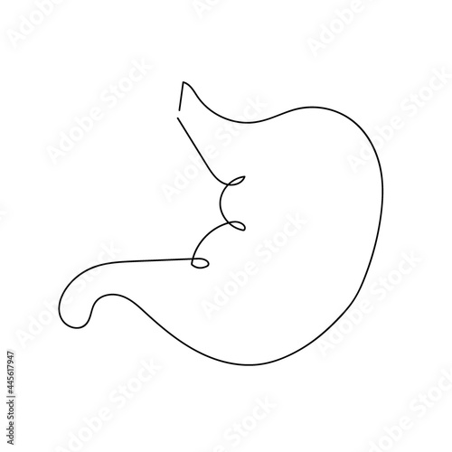 Human stomach one line art. Continuous line drawing of human, internal, organs, stomach, gastrointestinal tract.