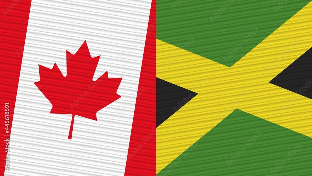 Fototapeta premium Jamaica and Canada Two Half Flags Together Fabric Texture Illustration