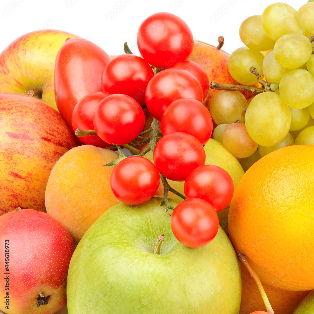 Fruits and vegetables isolated on a white . Fruits and vegetables isolated on a white .