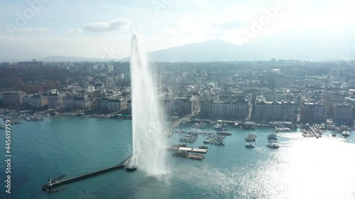 circling iconic Jet d'Eau fountain in Geneva Switzerland photo