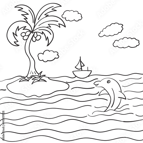Photography Marine wild animals Cute cartoon dolphin swims underwater Kids coloring page Vector illustration isolated on white background Kids