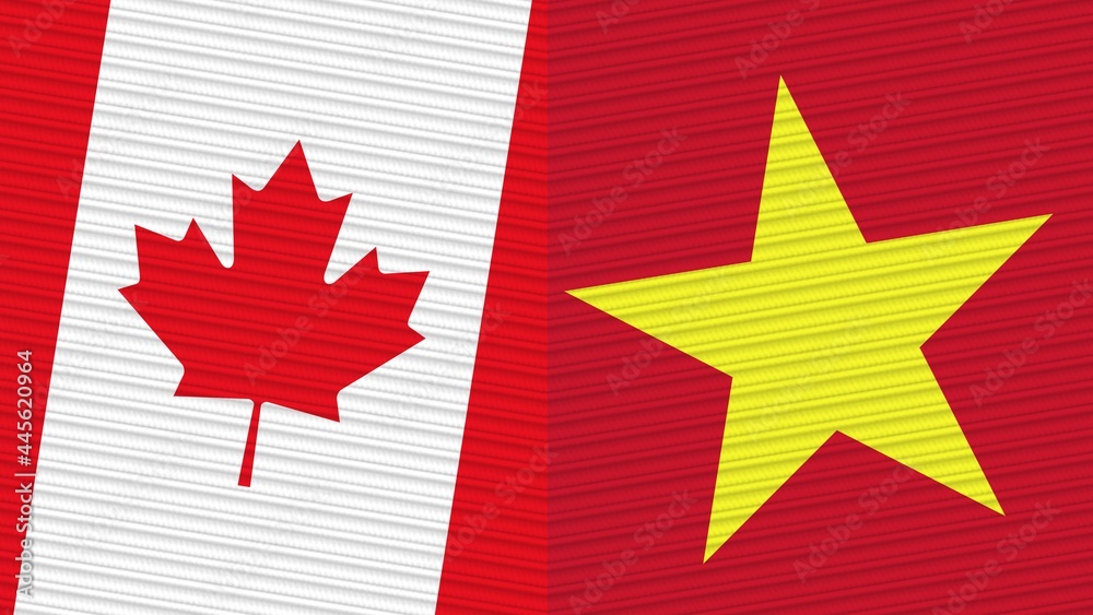 Fototapeta premium Vietnam and Canada Two Half Flags Together Fabric Texture Illustration