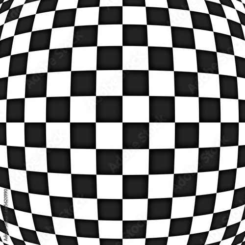 Abstract Black and White chess geometric background with fish eye effect