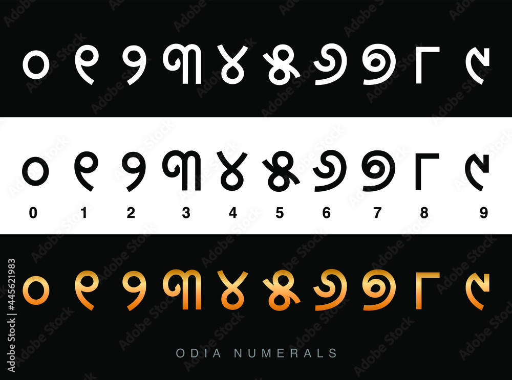 0 to 9 Odia numbers vectors. Odia Digits. 