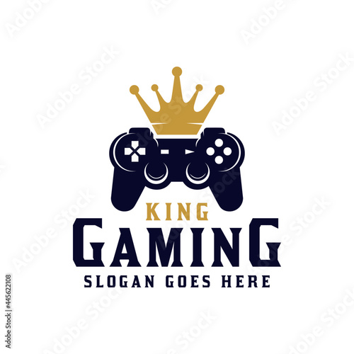 stick or joystick with crown king sport gaming for game shop, gamer pro player logo design