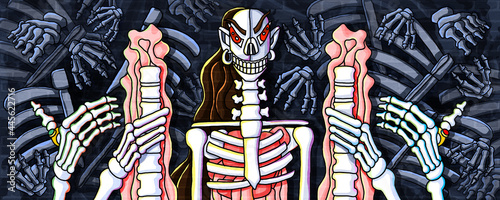 human skeleton and bone human pattern creative design wall paint photo