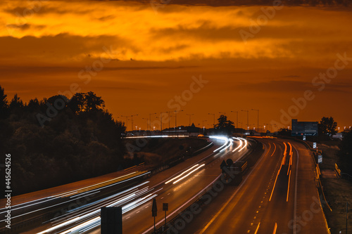 Fototapeta Naklejka Na Ścianę i Meble -  Sunset over the Highway in Poland. Lower Silesia.
