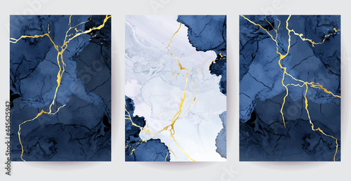 Classic blue watercolor fluid painting vector design cards