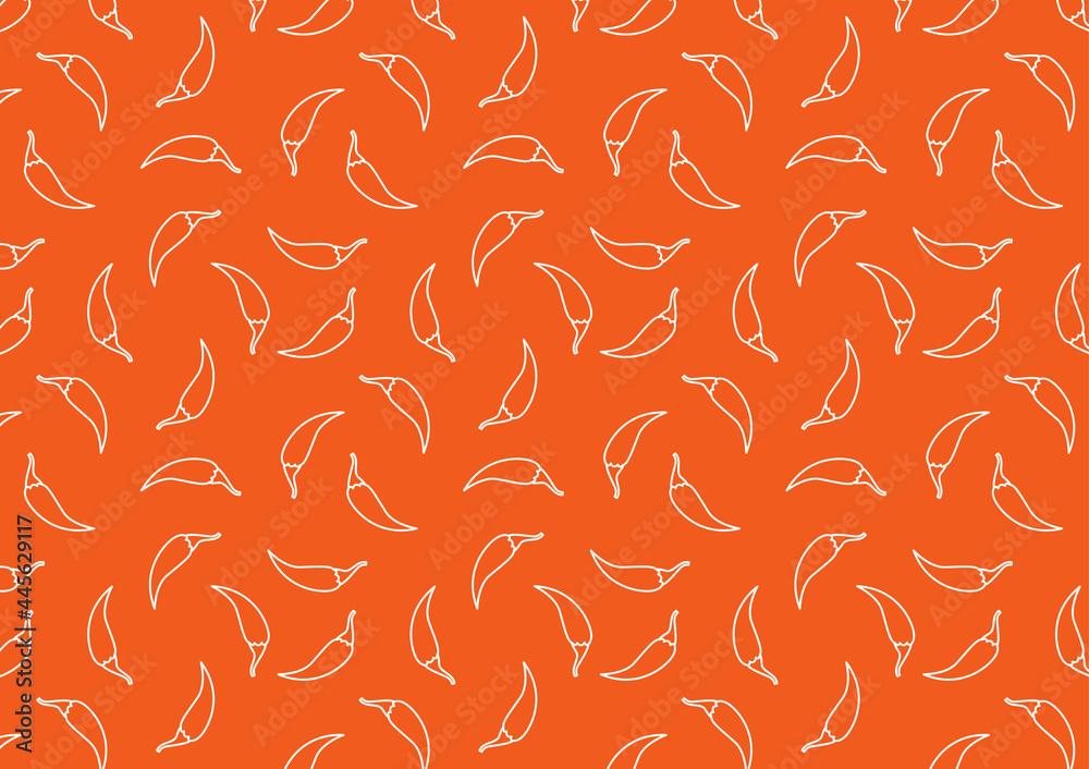 Chili doodle pattern wallpaper. Chili pattern on red background.
