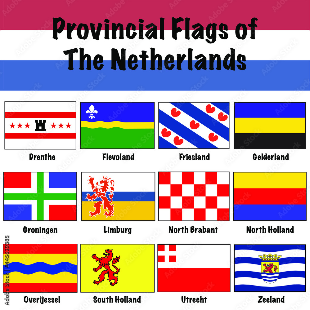 Provincial Flags of Netherlands (Holland) Rectangle Vector Icon Set	