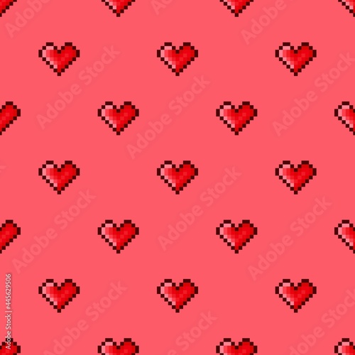 Heart pattern pixel art. Seamless pattern. Pixel art heart pattern. Valentine's Day.