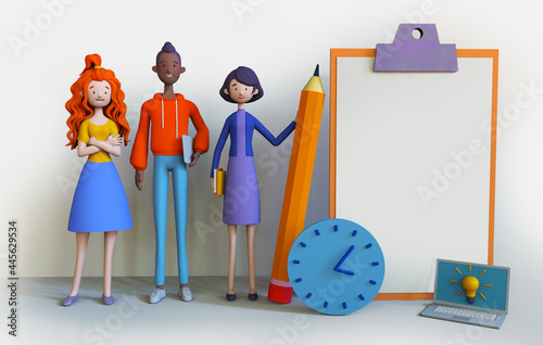 Cartoon business people organizing their tasks and appointments. Project task management, to do list concept. Trendy 3d illustration. photo