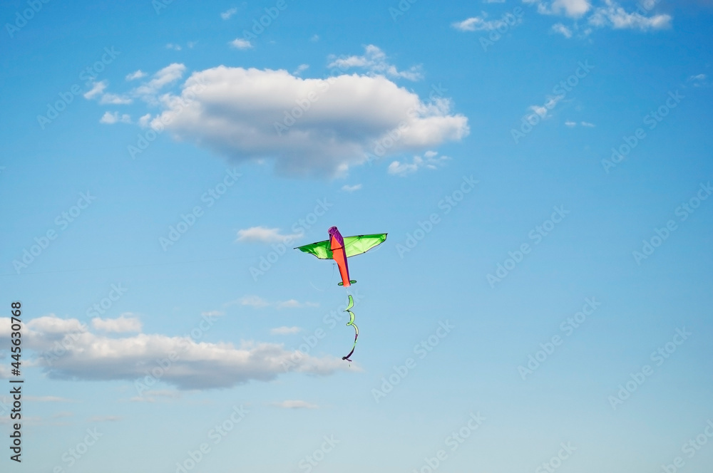 A bright kite soaring freely in the blue sky on a clear sunny day, A bright kite soaring freely in the blue sky on a clear sunny day,