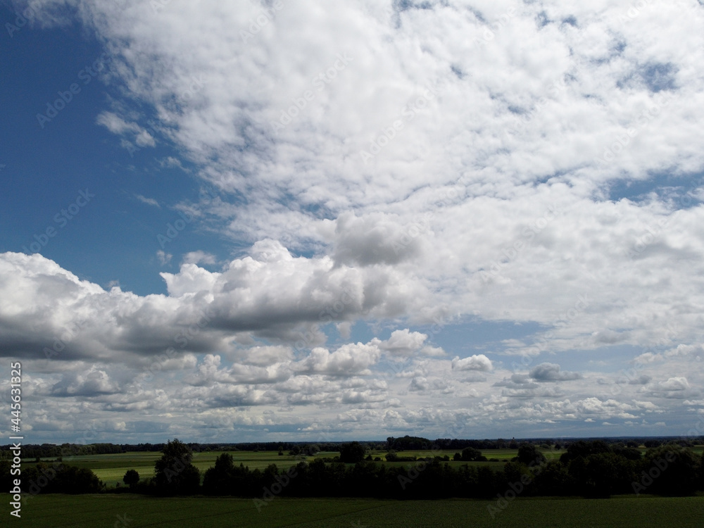 Panorama aerial view of Germany in Bavaria in summer with forest and meadow in the Danube region Panorama aerial view of Germany in Bavaria in summer with forest and meadow in the Danube region