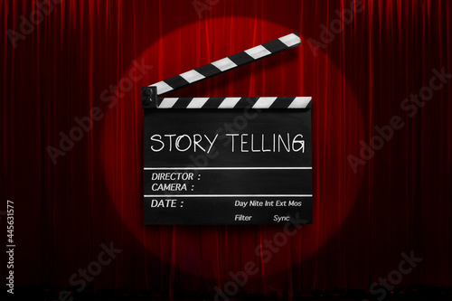 Vászonkép story telling ,text title on movie Clapper board or film slate and theatre curtains background