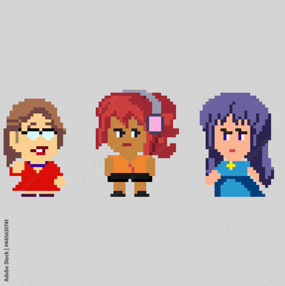Set of pixel characters in art style