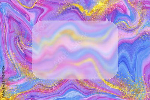 Realistic Liquid marble, glassmorphism, colorful, background with gold, effect of frosted