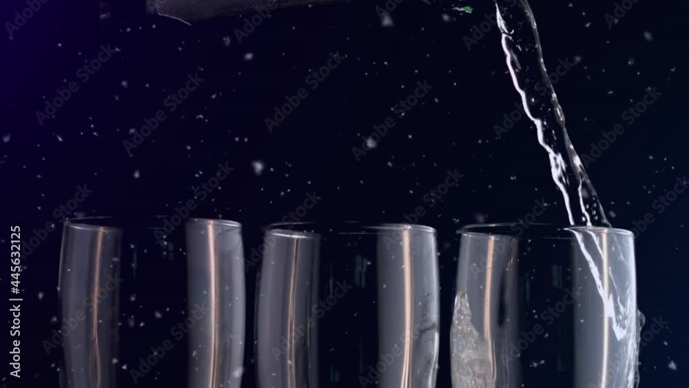 Animation of white spots falling over glass of champagne Animation of white spots falling over glass of champagne
