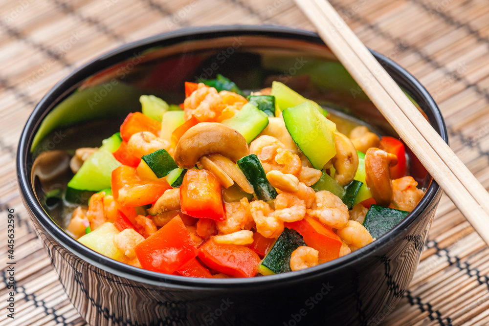 cooked vegetables salad with shrimps and cashew nuts cooked vegetables salad with shrimps and cashew nuts