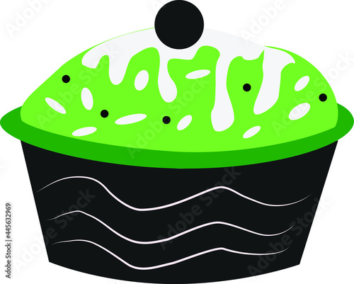 pistachio vanilla flavored frozen dessert ice-cream green with black berries vector illustration