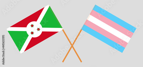 Crossed flags of Burundi and Transgender Pride. Official colors. Correct proportion